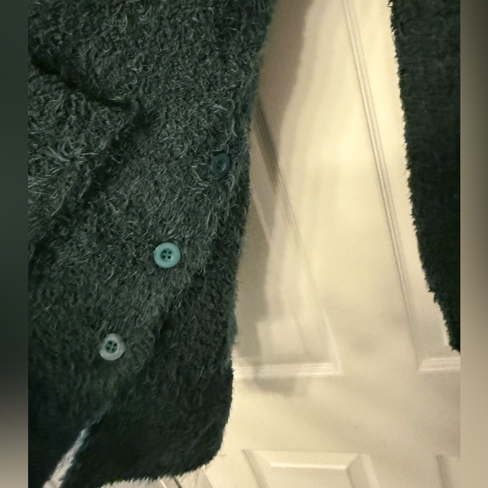 Skies Are Blue Cozy Dark Green Button-Up 3/4 Length Long Cardigan - Picture 8 of 10